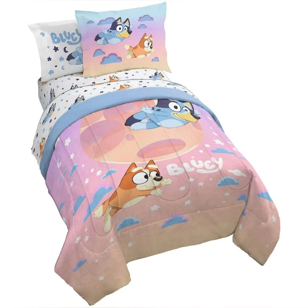 Brand New 7-Piece Full Size Bluey Sisters Sleepy Time Bed Set